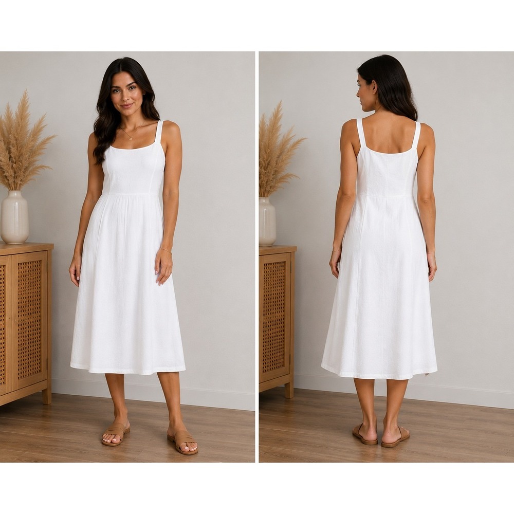 Merona Women's Size 2 White Sleeveless Midi Dress – Square Neck, A-Line